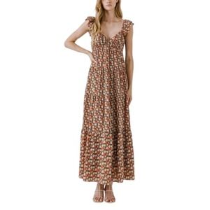 English Factory Anthropologie Floral Maxi Dress Ruffle Sleeves ‎ Cottagecore M